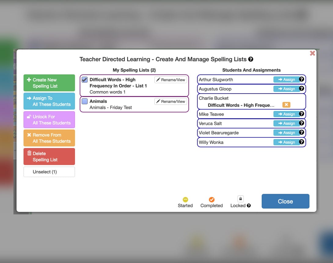 3. Assign Built-in Spelling Lists to one of more Students